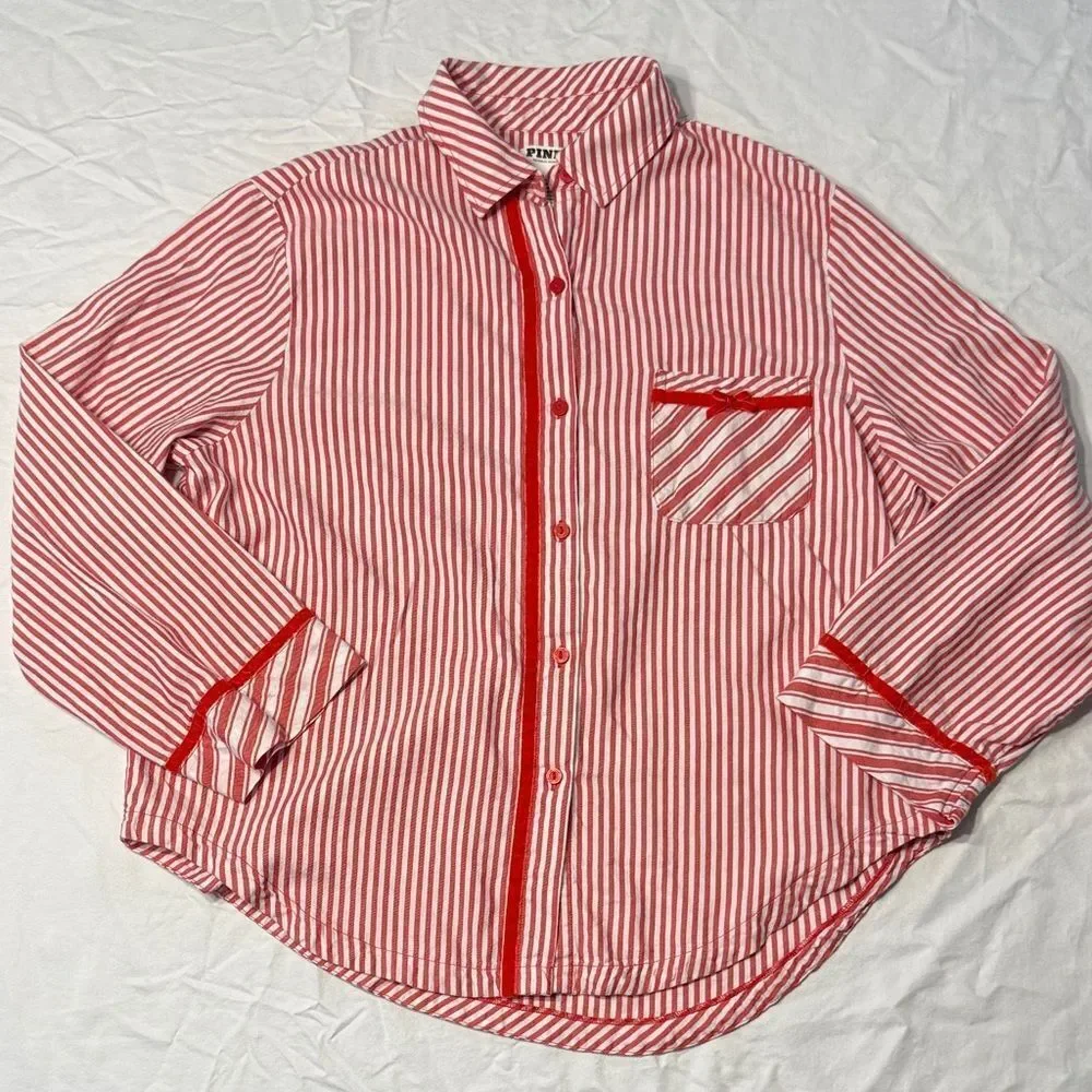 PINK Victoria's Secret Red and White Striped Pajama Top